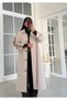 Women's Beige Striped Oversize Premium Trench Coat
