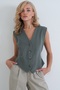 Women's khaki adjustable waist stitch detailed vest alc-x14408 - 3