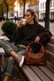 6701 Women's Soft Textured Crew Neck Oversize Knitwear Sweater Dark Brown