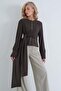 Women's Brown Crew Neck Belted Buttoned Cardigan Alc-X15885