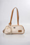 Women's Shoulder Bag with Mirror Charm Accessory, Zippered Textured Baguette Bag, White 18346