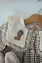 Collared Rabbit Embroidery Detailed Girls' Gingham Dress and Bag - Brown - 4