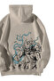 Unisex Cream Oversize Hoodie - Kaijo No.8 Anime Printed 3 Thread Threaded Hooded Sweatshirt - 3
