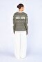 Women's Brown Crew Neck Sweatshirt with Star Print and Text Stripes on the Sleeves - 5
