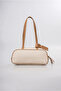 Women's Shoulder Bag with Mirror Charm Accessory, Zippered Textured Baguette Bag, White 18346 - 6