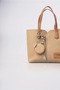 Women's Shoulder Bag with Mirror Charm Accessory, Textured Daily Stylish Handbag, Beige 18344 - 4