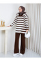 Women's Striped Zippered Oversize Knitwear Set - 4