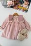 Collared Rabbit Embroidery Detailed Girls' Gingham Dress and Bag - Powder