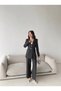 Feme- Gray Laser Cut Belted Blazer Jacket and Trousers Set