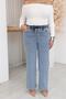Plus Size Stoned Palazzo Jean Trousers with Elastic Waistband and Stones - 6