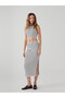 Alita City Farkıyla Natuvera White Combed Cotton Striped Midi Women's Skirt