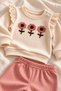Baby Girl Set with Floral Appliques, Top and Bottom 2-Piece Set - Seasonal Set for 3, 6, 9, 12 Months - 2