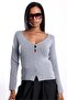 Gray Ornamental Buttoned V-Neck Knitwear 6603 - 5