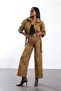 Brown Belted Shawl Patterned Jacket and Trousers Set - 2