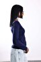 Navy Blue Ornamental Buttoned V-Neck Knitwear 6603 - 5