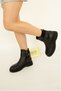 1423 Eren Shoes&Bag Genuine Leather Buckle Detailed Serrated Non-Slip Sole Flat Heeled Daily Comfortable Zippered Women's Boots Real Leather Black - 5