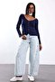 Navy Blue Ornamental Buttoned V-Neck Knitwear 6603 - 3