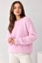 Women's Pink Crew Neck Soft Textured Fuzzy Bearded Rope Knit Sweater - 3