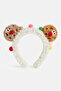 Colorful Pompom Plush Hair Crown with Chocolate Cookie Figures - Fun Makeup and Face Washing Crown