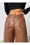 Leather Inside Velvet Palazzo Trousers with Pockets - 3