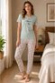 Cotton Combed Cotton Printed Short Sleeve Crew Neck Pajama Set - Mint