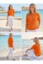 Women's Crew Neck Short Sleeve Mercerized Knitwear Blouse with Drop Back Detail - 2