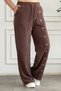 Button Detailed Wide Leg Velvet Trousers