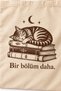 Cat and Book Printed Cloth Bag One More Chapter Natural Cream Shoulder Bag 35X40 cm - 4