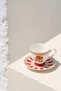Solina Porcelain 2-Person Coffee Cup Set with Orange Floral Red Base 90 ml Turkish Coffee Espresso Cup Set - 4