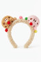 Colorful Pompom Plush Hair Crown with Chocolate Cookie Figures - Fun Makeup and Face Washing Crown - 3