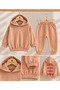 Unisex Baby 100% Cotton Brown Elastic Cuffed Hooded Back Printed Tracksuit Set - 3