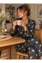 Anthracite Patterned Satin Women's Pajama Set |   Veyra Gold - 2