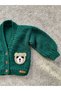 Hand Knitted Green Teddy Bear Detailed Boy's Cardigan with Soft Texture - 4