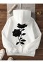 Women's Black Rose Printed 3 Thread Oversized Hoodie Sweatshirt - 6