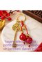 Feng Shui Golden Yellow Embroidered Red Fortune Beaded Decorative Keychain Metal - 2