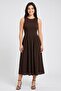 Women Shirred Maxi Dress, Dark Brown
