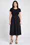 Women Knitted Plain Midi Dress, Black