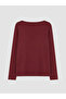 Two Mt Shop Quality Lcw Curve Burgundy Plain Standard & Regular Long Sleeve Women's T-Shirt - 4