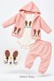 Baby Girl Set - Rabbit Patterned Hoodie - Long Sleeve Bodysuit - Cardigan - 3-Piece Set Premium Quality 3 6 9 12 Months