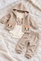 Baby Girl Set - Rabbit Patterned Hoodie - Long Sleeve Bodysuit - Cardigan - 3-Piece Set Premium Quality 3 6 9 12 Months - 2