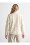 Ecru Stand Collar Embroidered Women's Plush Pajama Top - 4