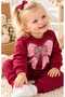 Baby Girl Cotton Bow Printed 2 Threaded Top and Bottom Two-Piece Set - 2