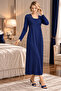 Mecit 6411 navy blue lace detailed women's dressing gown nightgown set - 4
