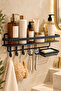 Multifunctional Stainless Bathroom Organizer Showercaddy Shelf, Premium Matte Black Shampoo Holder Organizer, Washcloth Hanger, Toothbrush and Razor Holder - 2