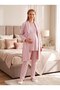 New Season Powder Jacquard Shawl Collar 100% Cotton Winter Long Sleeve Special Design with Breastfeeding Feature Maternity Pajama Set 3-Piece Set - 3