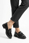Untesa Belt Buckle Tasseled Women's Shoes Loafer Ballerina Black Croka - 6