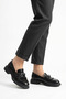 Untesa Belt Buckle Tasseled Women's Shoes Loafer Ballerina Black Croka - 7