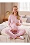 New Season Powder Jacquard Shawl Collar 100% Cotton Winter Long Sleeve Special Design with Breastfeeding Feature Maternity Pajama Set 3-Piece Set - 4