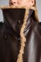 Oversize Plush Collared Double-Breasted Faux Leather Coat I2761Ax26Wn - 4