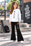 Winter, Spring, and Autumn Girls' Black Spanish Flared Bottoms and White Sweat Top